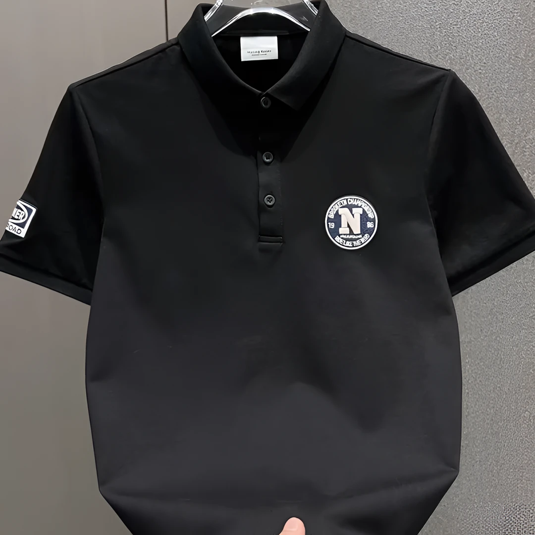 夏季新款潮牌个性印花翻领短袖polo衫男士轻奢休闲百搭透气打底衫