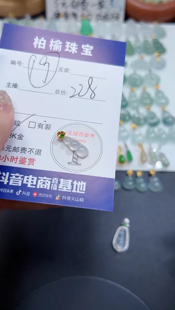 翡翠18K金镶嵌颈饰19豆子