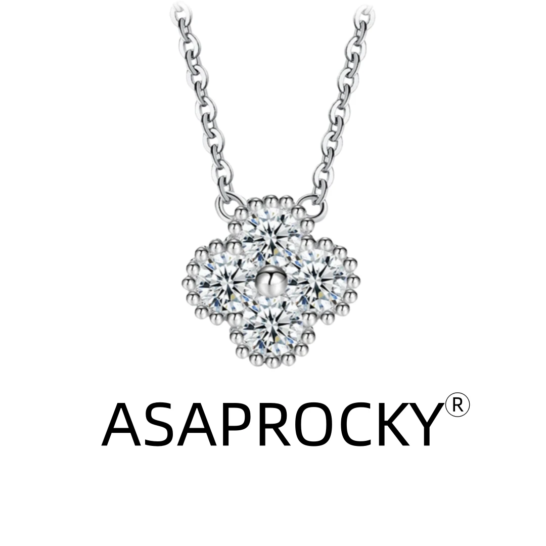 钛钢合成锆石项链 AR 满钻四叶草钛钢项链潮流高级感小众时尚坠链