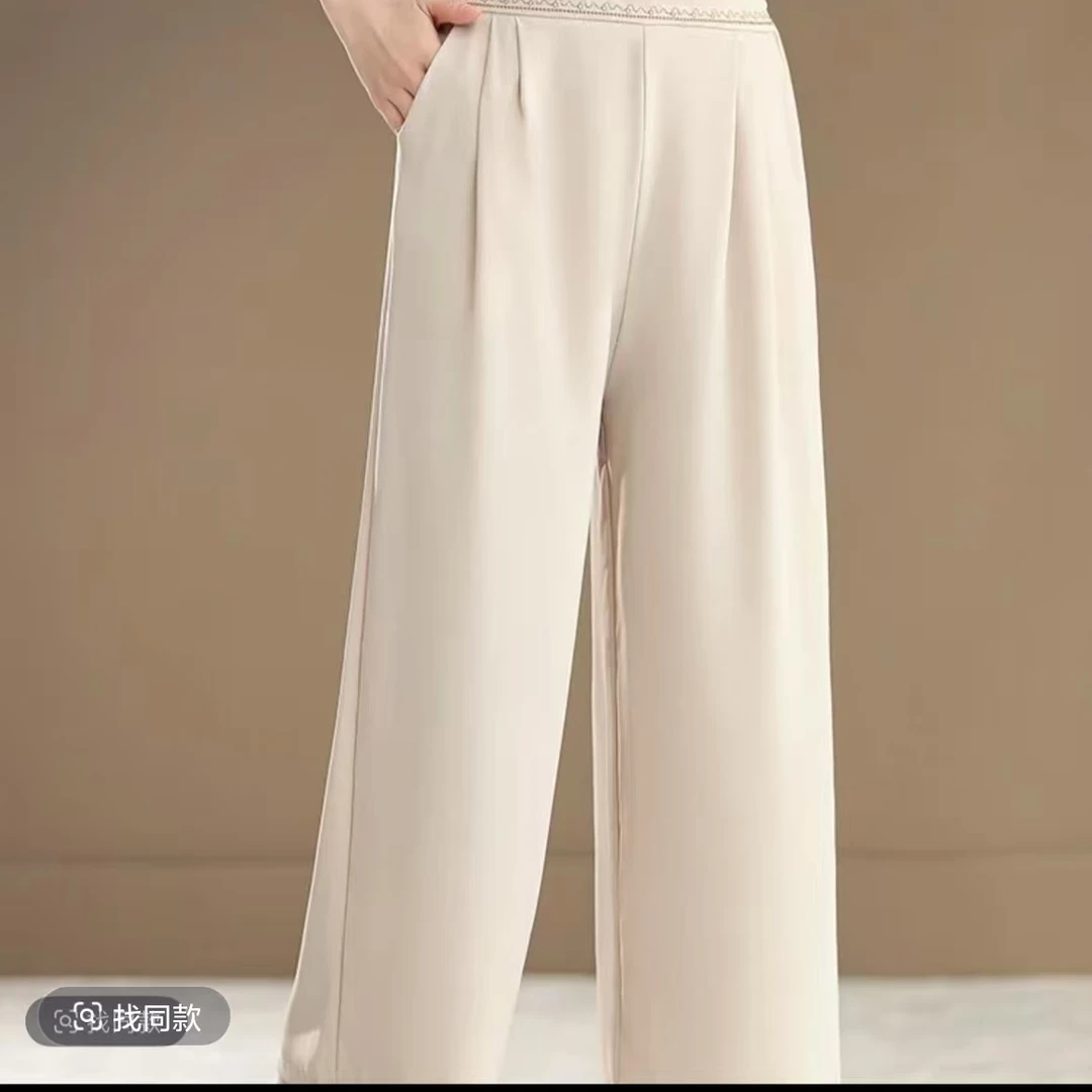 2025款波浪纹亲肤哈伦裤夏季薄款高腰垂感国风宽松直筒中老年女