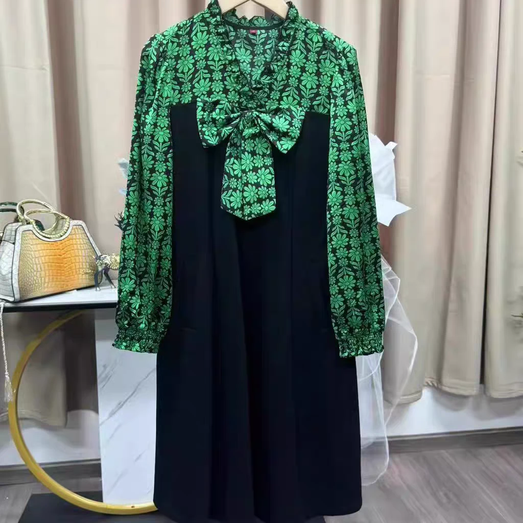 H2120法式蝴蝶结雪纺连衣裙显瘦气质长袖时尚L16