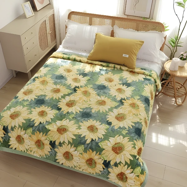 牛奶绒太阳花宽边床盖单件四季通用2024新款榻榻米床盖防滑床单