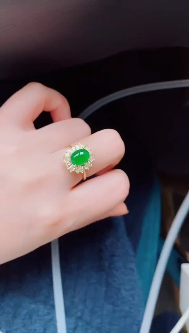 【闪购商品】翡翠戒指银S925镶嵌天然a货翡翠55