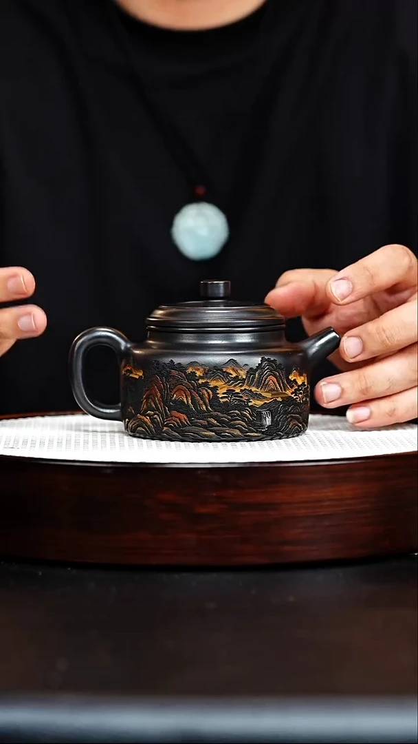 茶壶紫砂宜兴紫砂 德钟 石黄（彩陶刻）曹莹莹h452