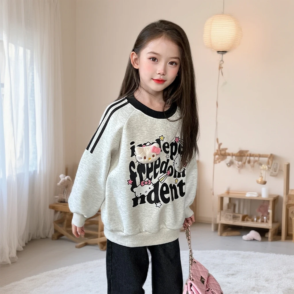 女童卡通Kitty卫衣宽松2025春秋新款宝宝套头上衣潮