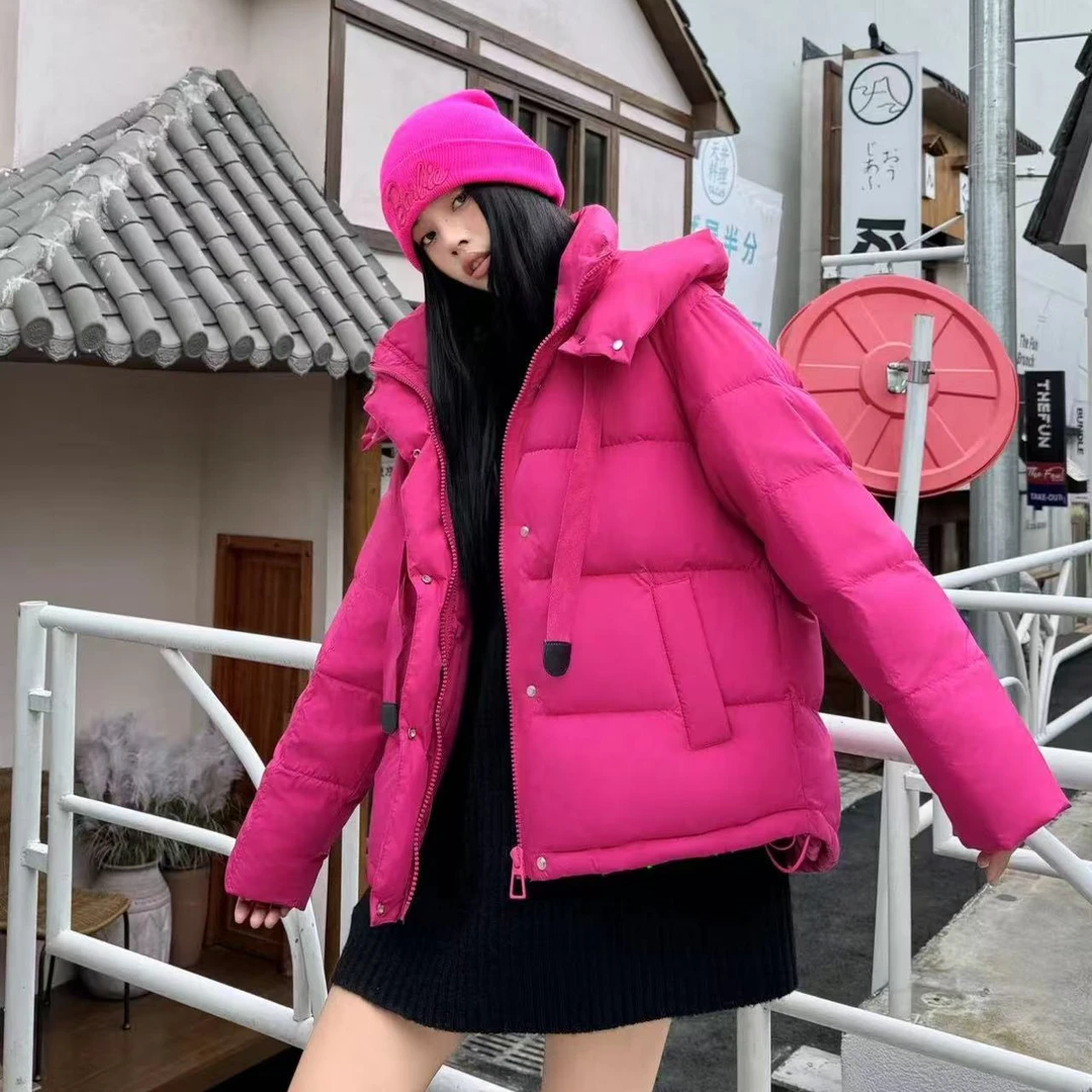 【瑶瑶】90火龙果色羽绒服女冬季新款韩版宽松加厚白鸭绒保暖外套