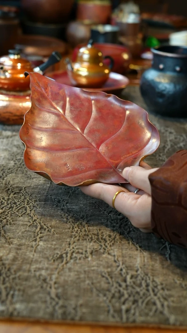 【闪购商品】菩提叶壶承纯手工紫铜