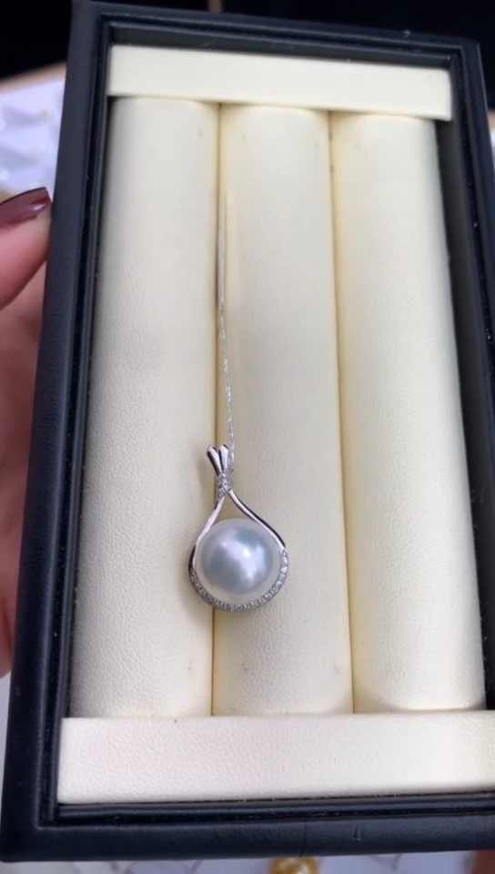 【闪购商品】海水珍珠吊坠(不含链)18K金镶嵌11-12mm澳白珍珠吊坠