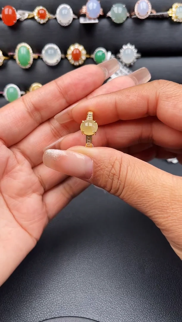 【闪购商品】翡翠戒指银S925镶嵌缅甸天然A货翡翠S925银镶嵌