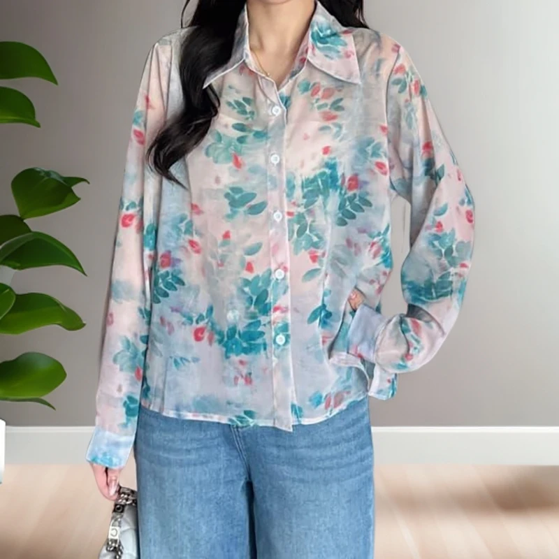 港风气质设计感碎花小衫女人味显白显瘦长袖衬衫女