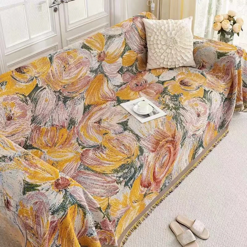 纯棉复古沙发巾--锦簇向阳轻奢简约柔软舒适透气高级感性价比