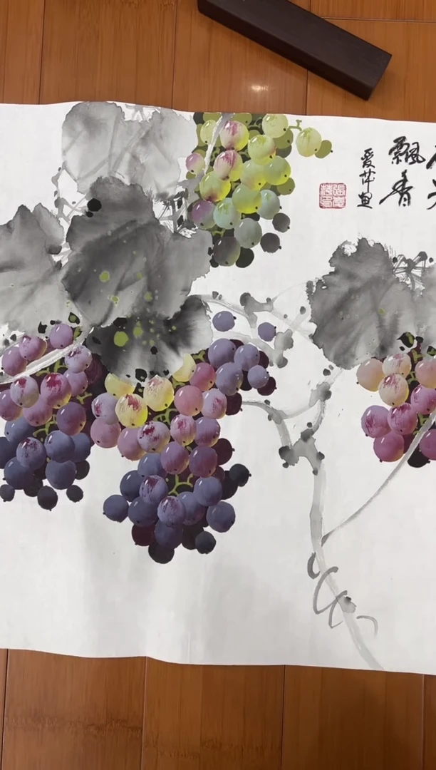国画【直播福利，纯手工手绘】张爱萍葡萄50*50