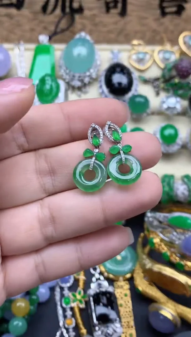 【闪购商品】翡翠耳饰18K金镶嵌508-中国好珍宝