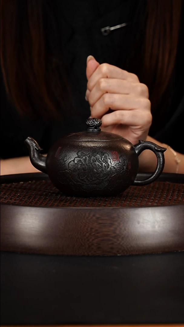 茶壶紫砂宜兴紫砂壶玄铁石黄一粒珠300cc