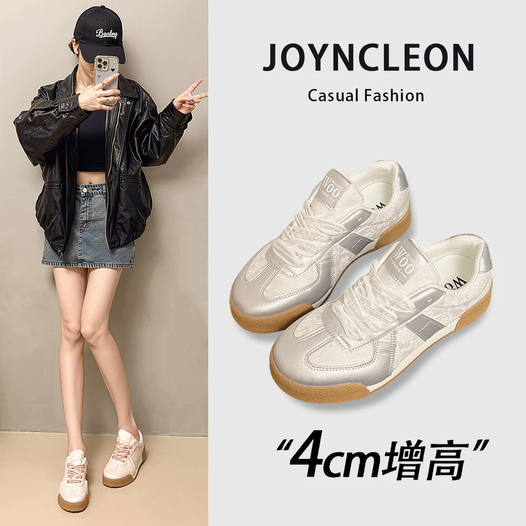 婧麒琥珀流光芭蕾风刺绣德训鞋女2025新款时尚百搭休闲运动女鞋