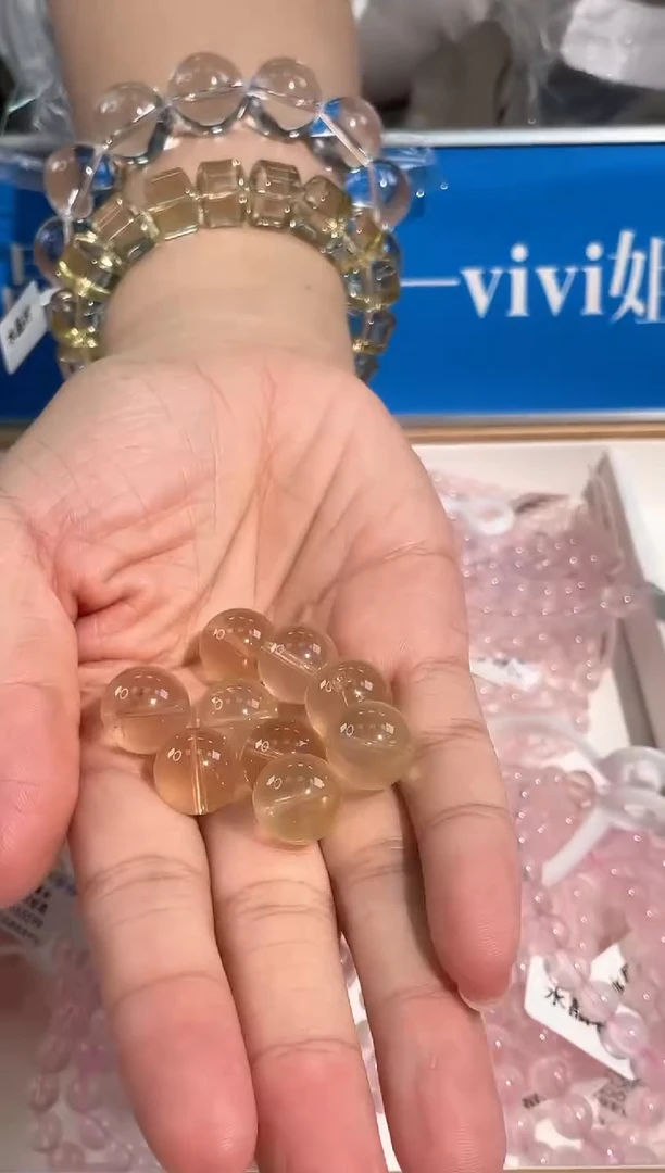 水晶手链未镶嵌8号星光黄水晶单颗配件14mm