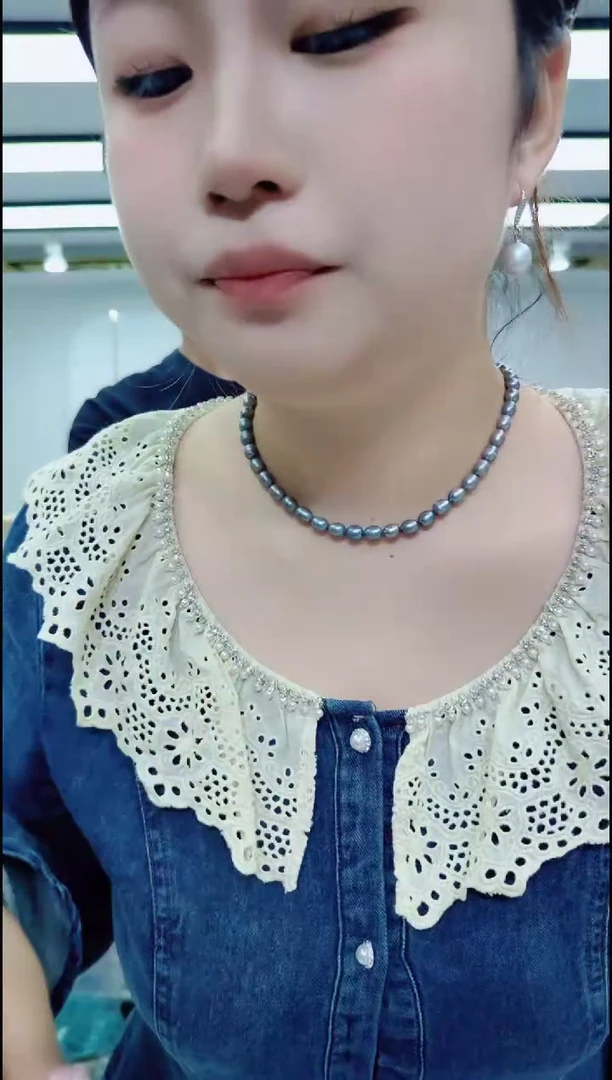 淡水珍珠银S925镶嵌颈饰1115黑珍珠项链