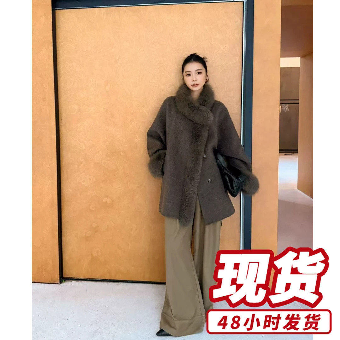 2025秋冬新款双面呢大衣中长款毛领呢子外套女S711181