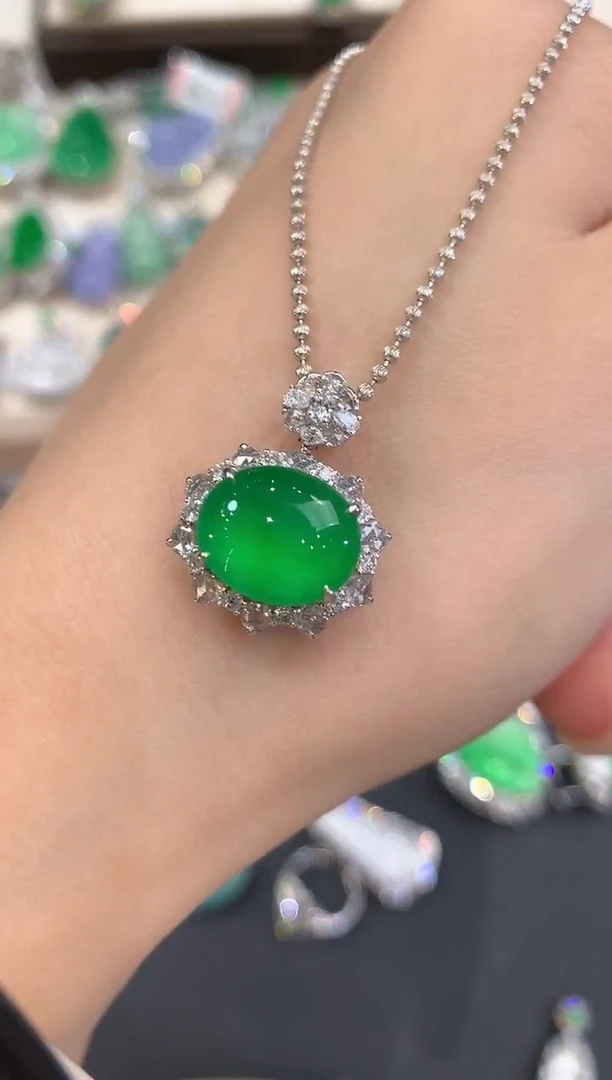 吊坠(不含链)18K金镶嵌翡翠平***阳q77