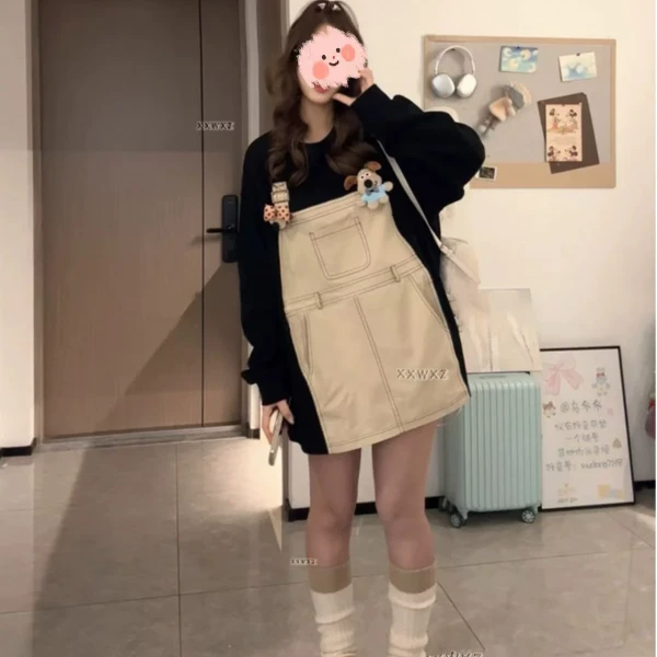 【无运费险】春季新款大码女装宽松遮肉减龄设计感拼接背带连衣裙
