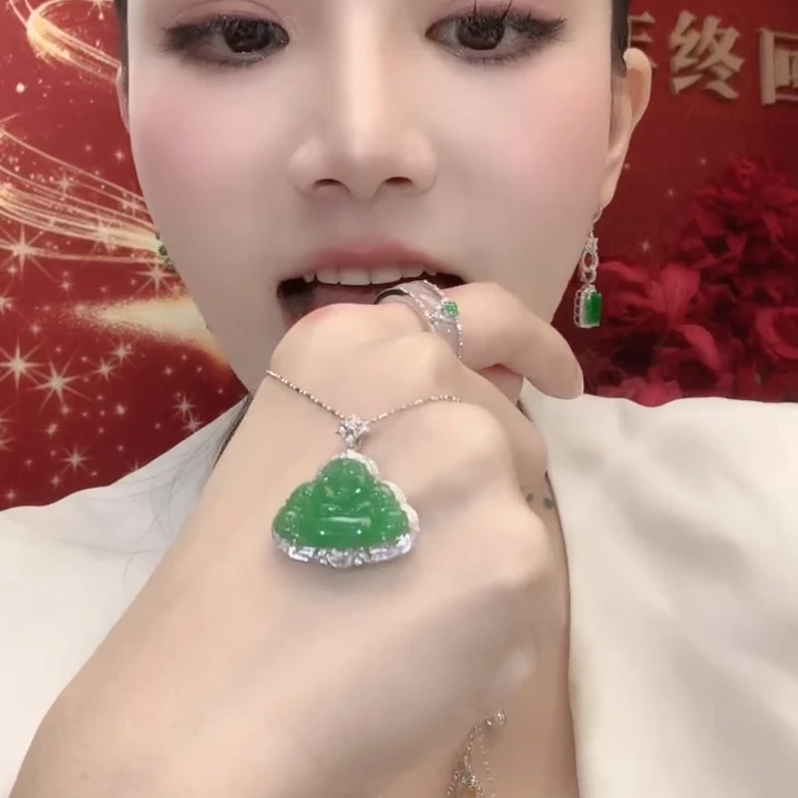 吊坠(不含链)18K金镶嵌翡翠A21重拍