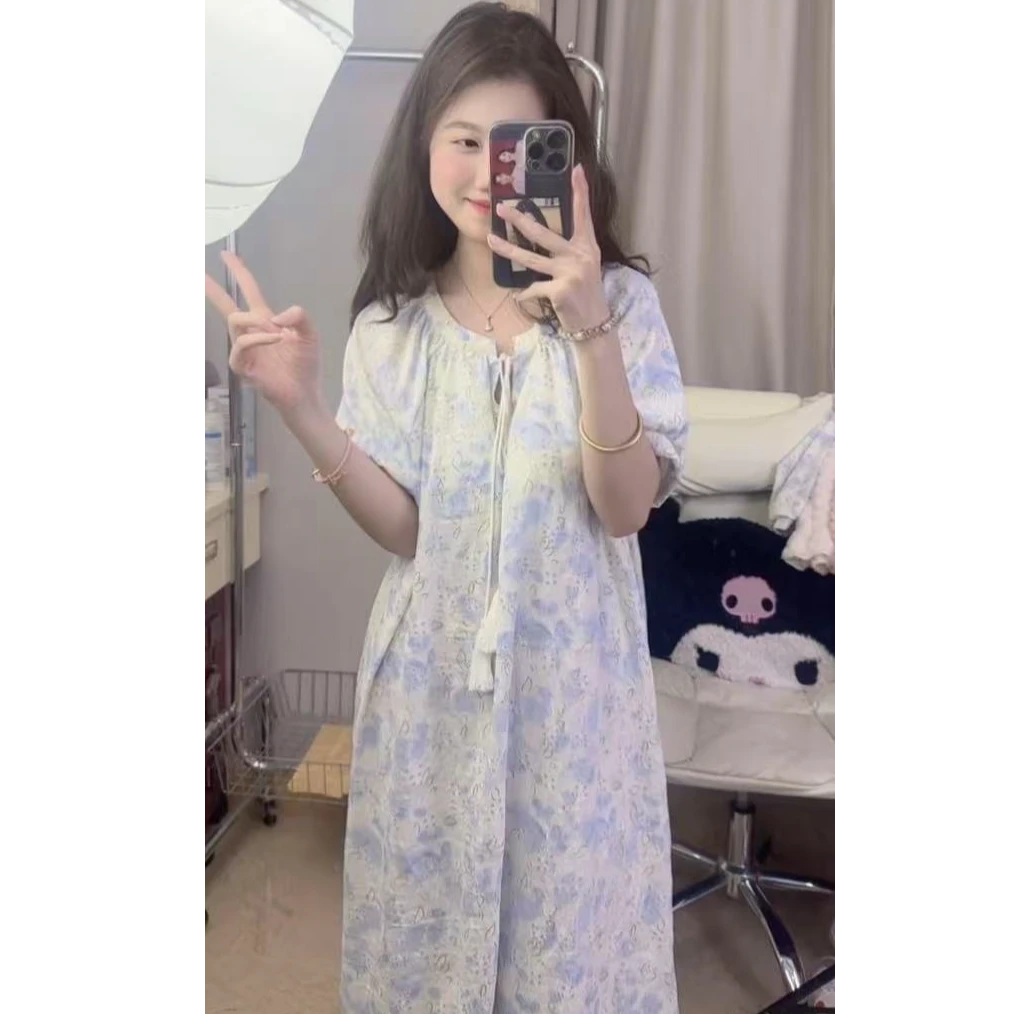 睡裙女青花瓷短袖女学生女士睡裙2025新款夏季睡衣春秋家居服