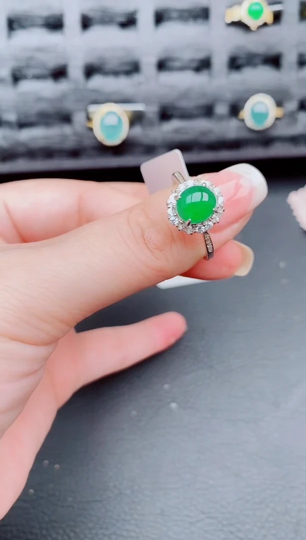 翡翠戒指银S925镶嵌天然a货翡翠191