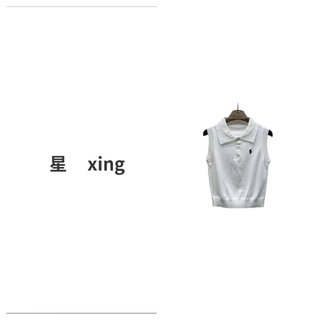 拉夏装新款小翻领纽扣无袖针织背心上衣（Q）54132