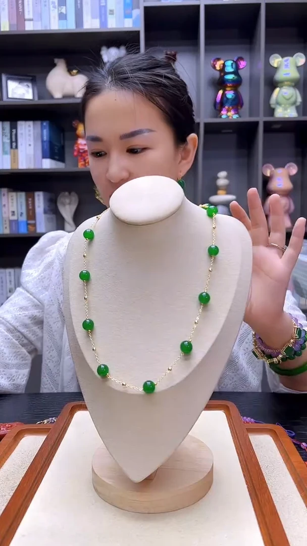 翡翠14K金镶嵌颈饰沉白diy劲饰