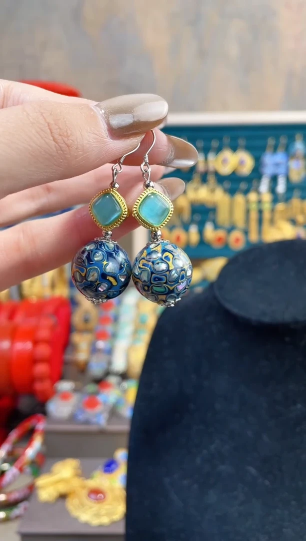 【闪购商品】非遗犀皮漆精品耳环蓝色