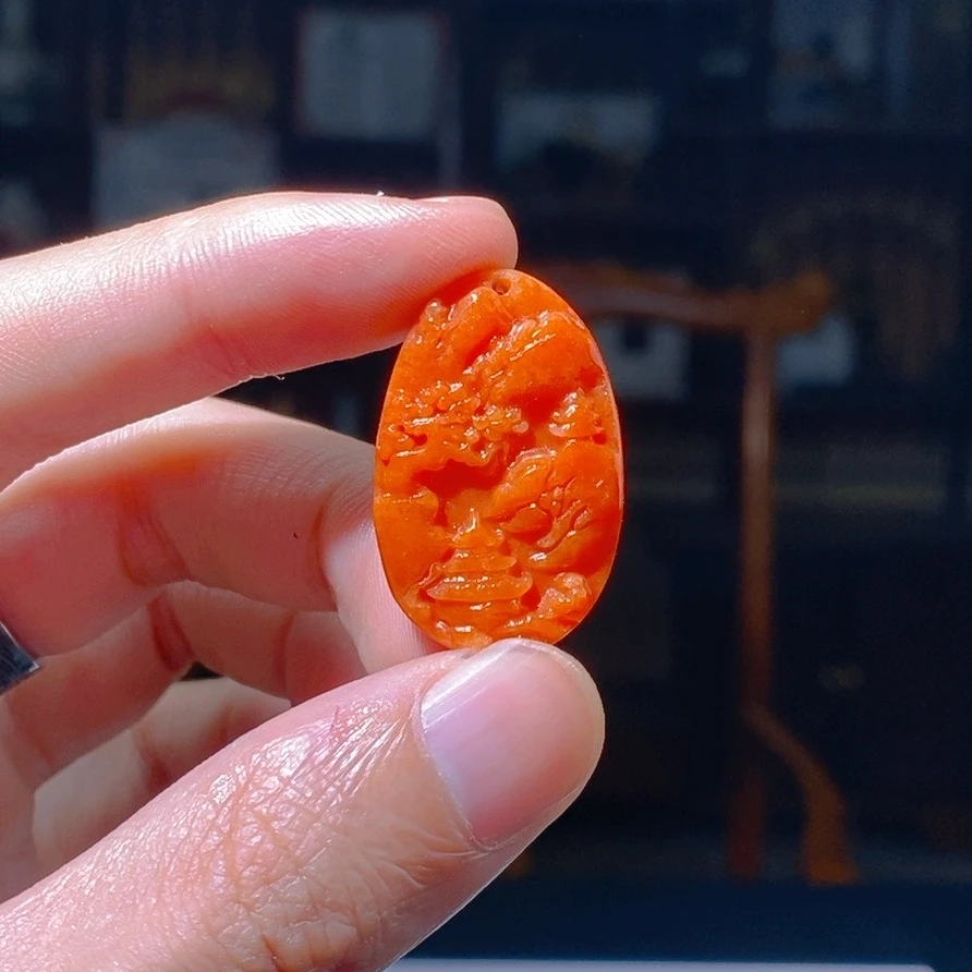 缅甸翡翠A货XM满红山水吊坠GS-01