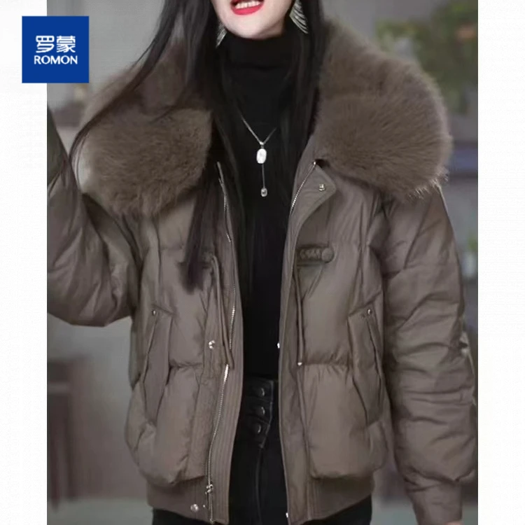 罗蒙2025冬季新款韩版时尚气质显瘦高端短款保暖大毛领羽绒服女