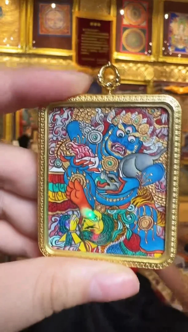 吊坠凸金龙黑财神-热贡纯手绘唐卡