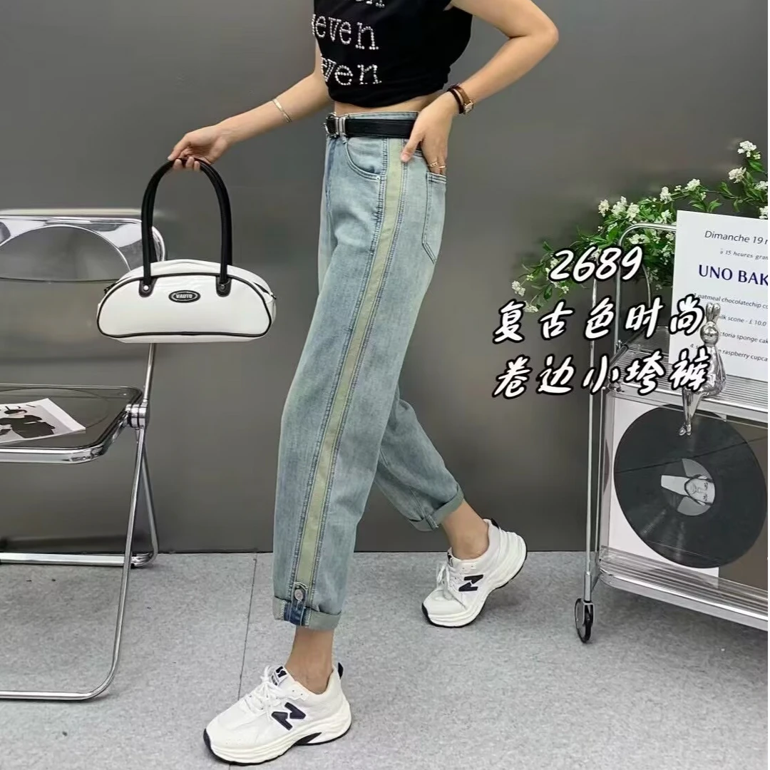 2689春款弹力显瘦侧拼垮裤