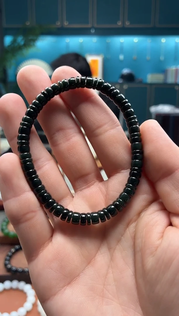 未镶嵌手串和田玉黑青6mm药片