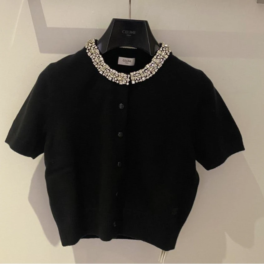 全新未使用 Celine/思琳 短袖圆领羊绒针织衫/XS