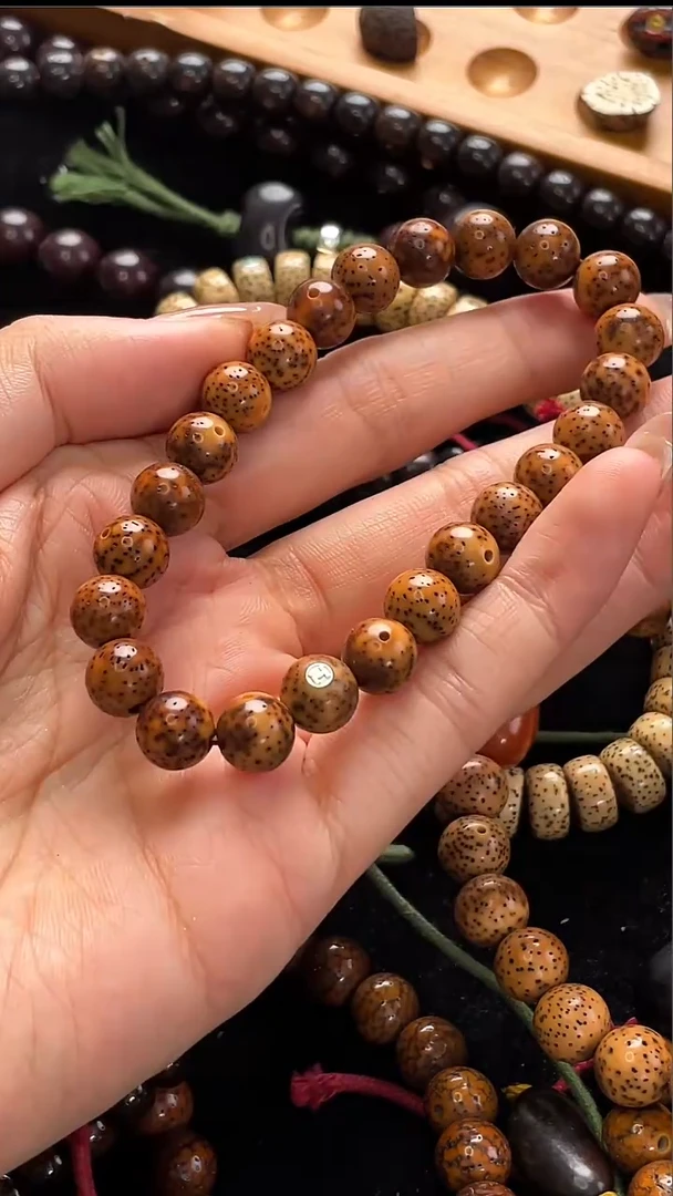 手串星月菩提精工级中珀花皮圆珠9手串