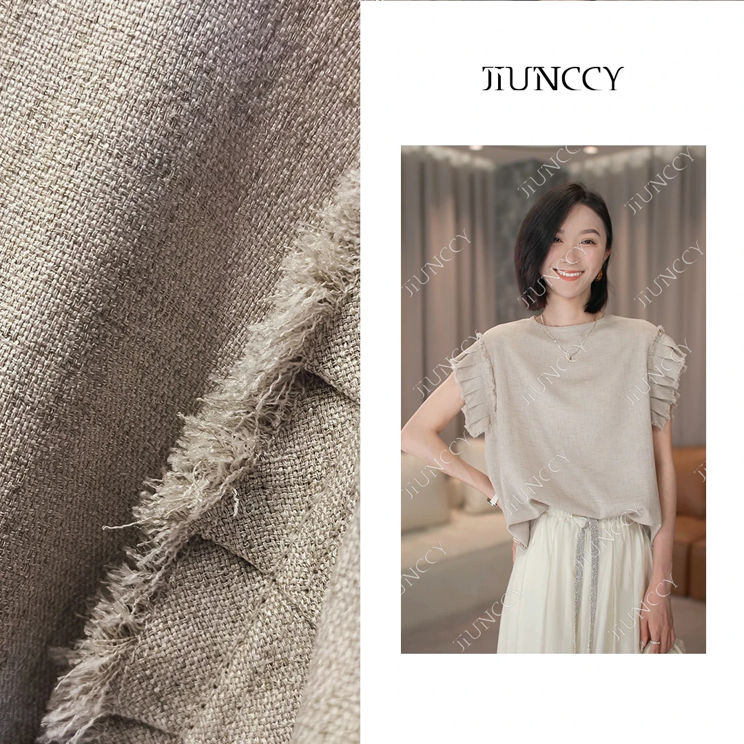 JIUNCCY【起舞】三醋酸袖口压褶麦穗边休闲宽松上衣 24CY079