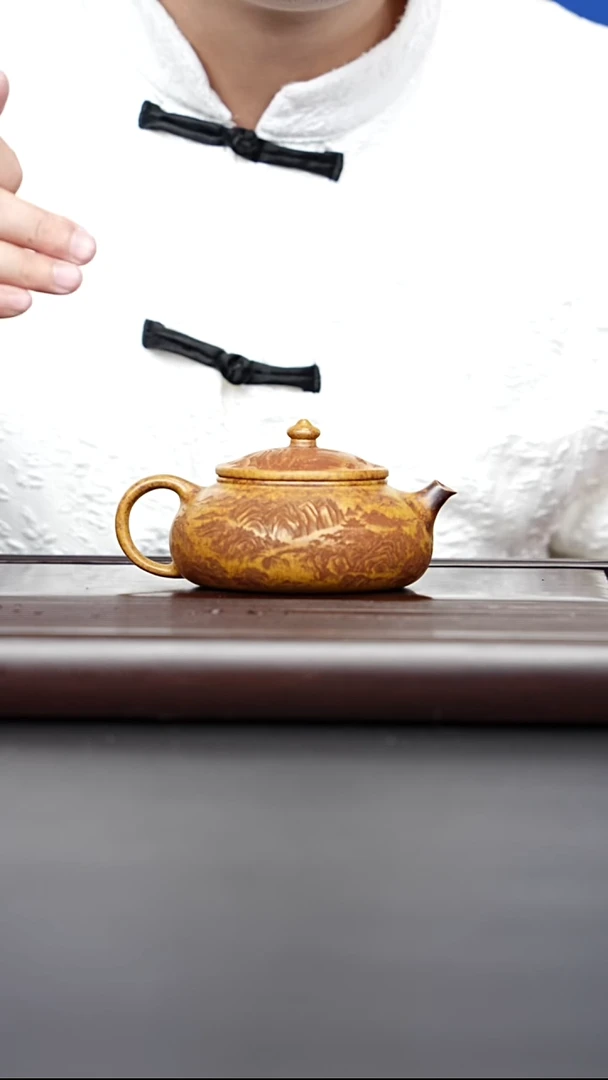 茶壶紫砂宜兴紫砂 山水牡丹寒江 龙骨金砂 曹营营