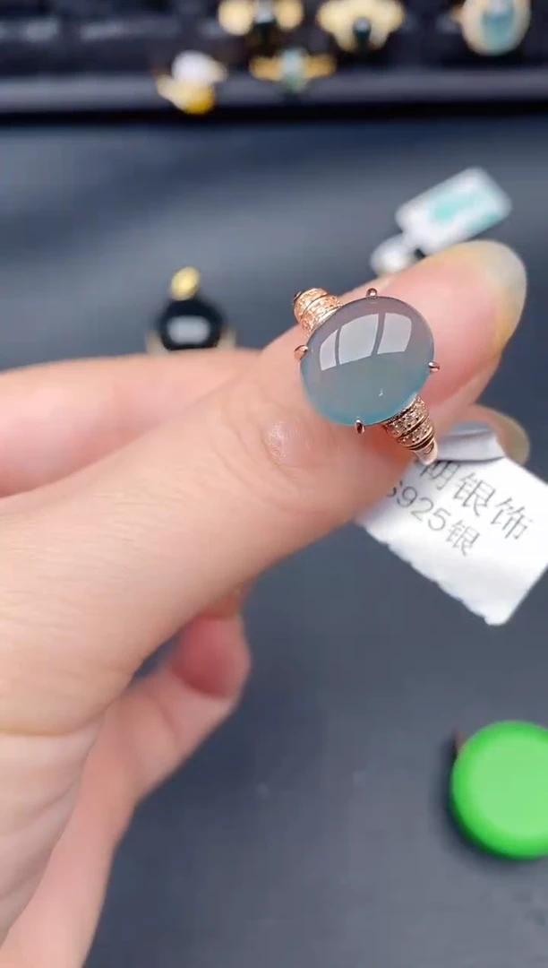 银S925镶嵌戒指翡翠天然a货翡翠209
