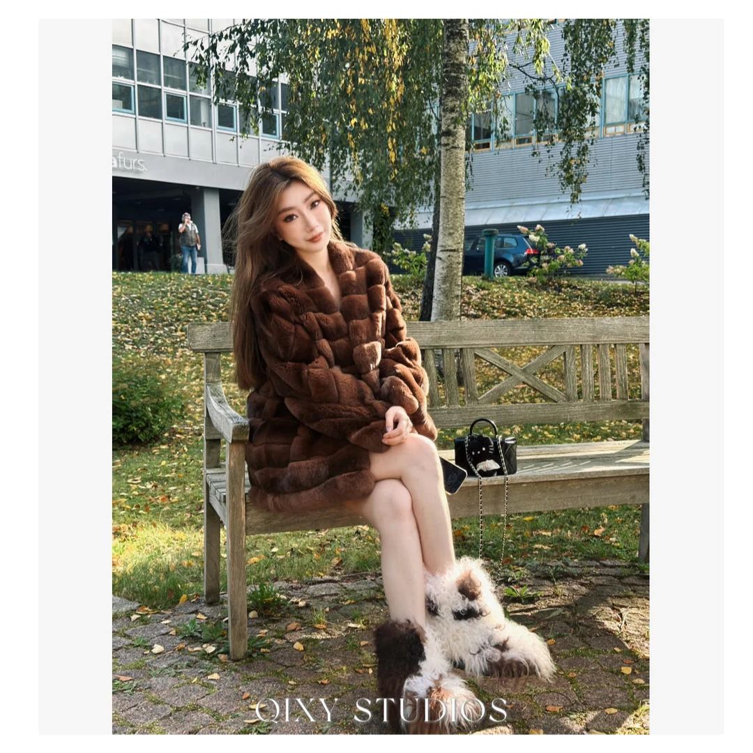 Qixiaoyao 秋冬青紫蓝龙猫兔皮草外套大袖#BHNXSY-5