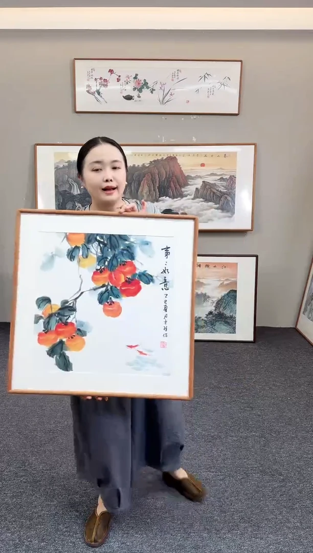 国画柿子60*60手绘作品*随发