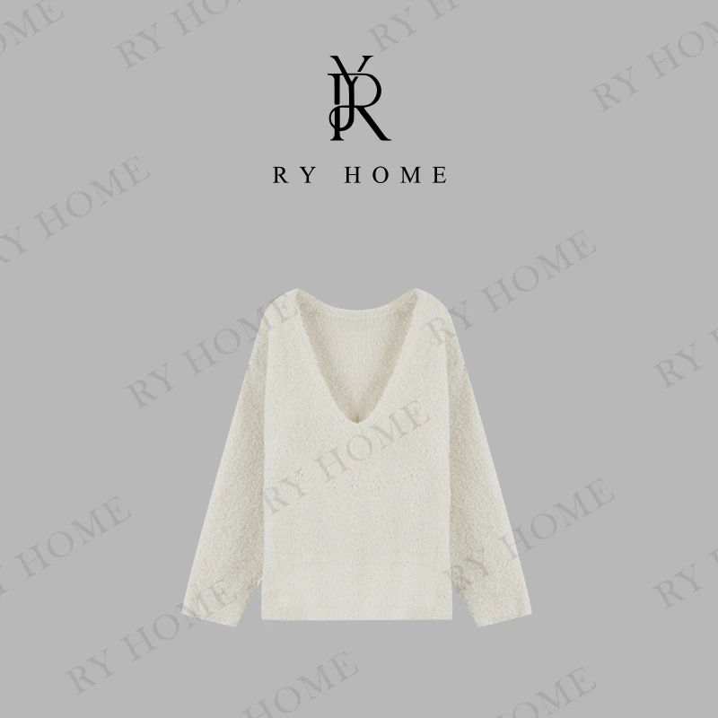 【容雨RYHOME】绵羊毛~韩系V领宽松慵懒高级感毛衣243M2798