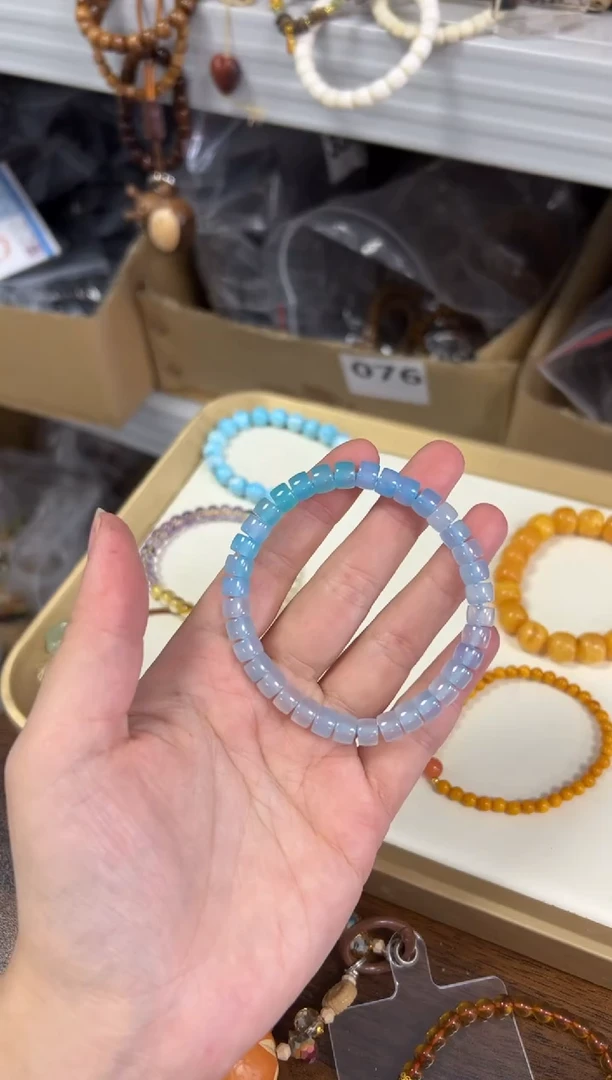 玛瑙/玉髓手链未镶嵌海蓝渐变玛瑙精工直切手链[3329]