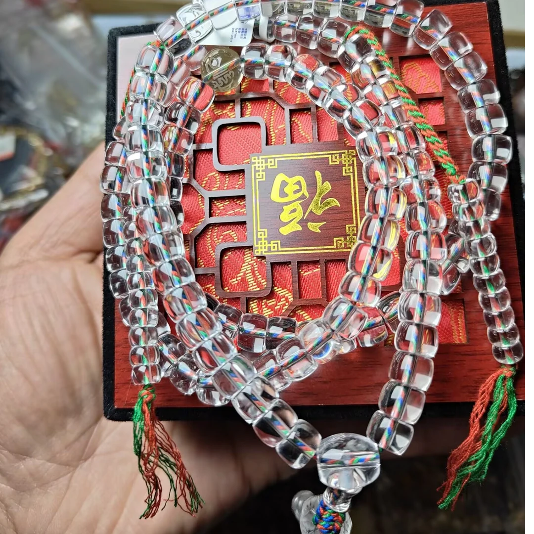 天然白水晶老型珠直切108颗佛珠手串手链项链手持车挂官方质检