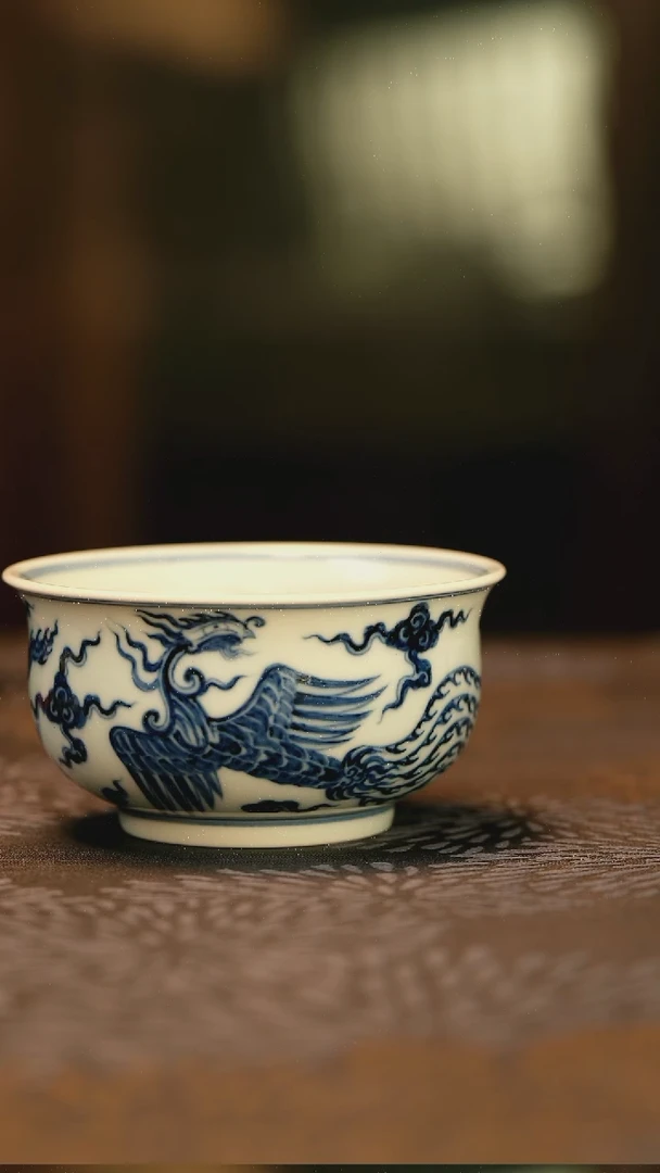 陶仿明青花龙凤卢氏杯