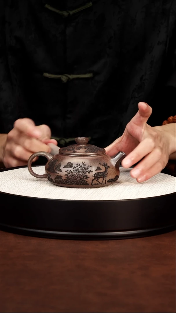 茶壶紫砂 胭脂段  六方寒江