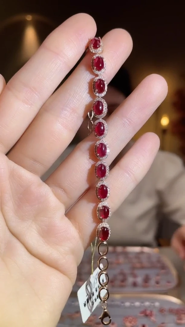 银S925镶嵌手链红宝石手链
