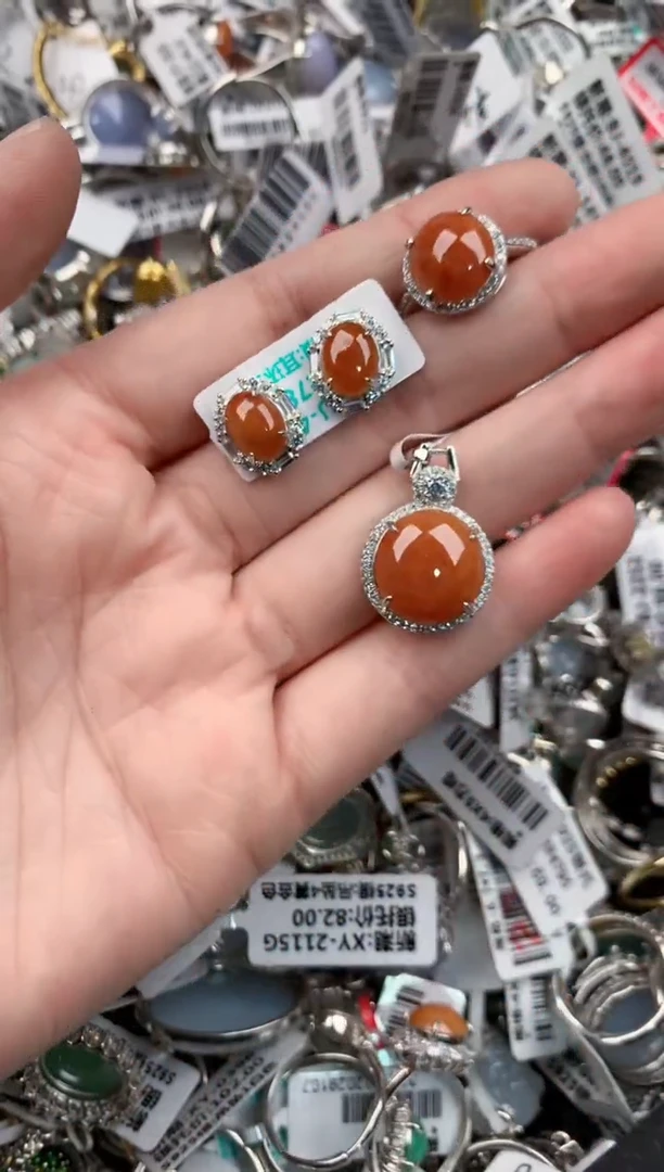 银S925镶嵌戒指翡翠151515----8