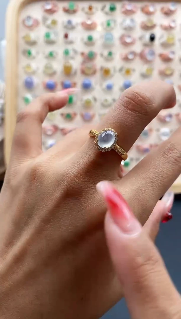 【闪购商品】翡翠戒指银S925镶嵌缅甸天然A货翡翠222 5+3